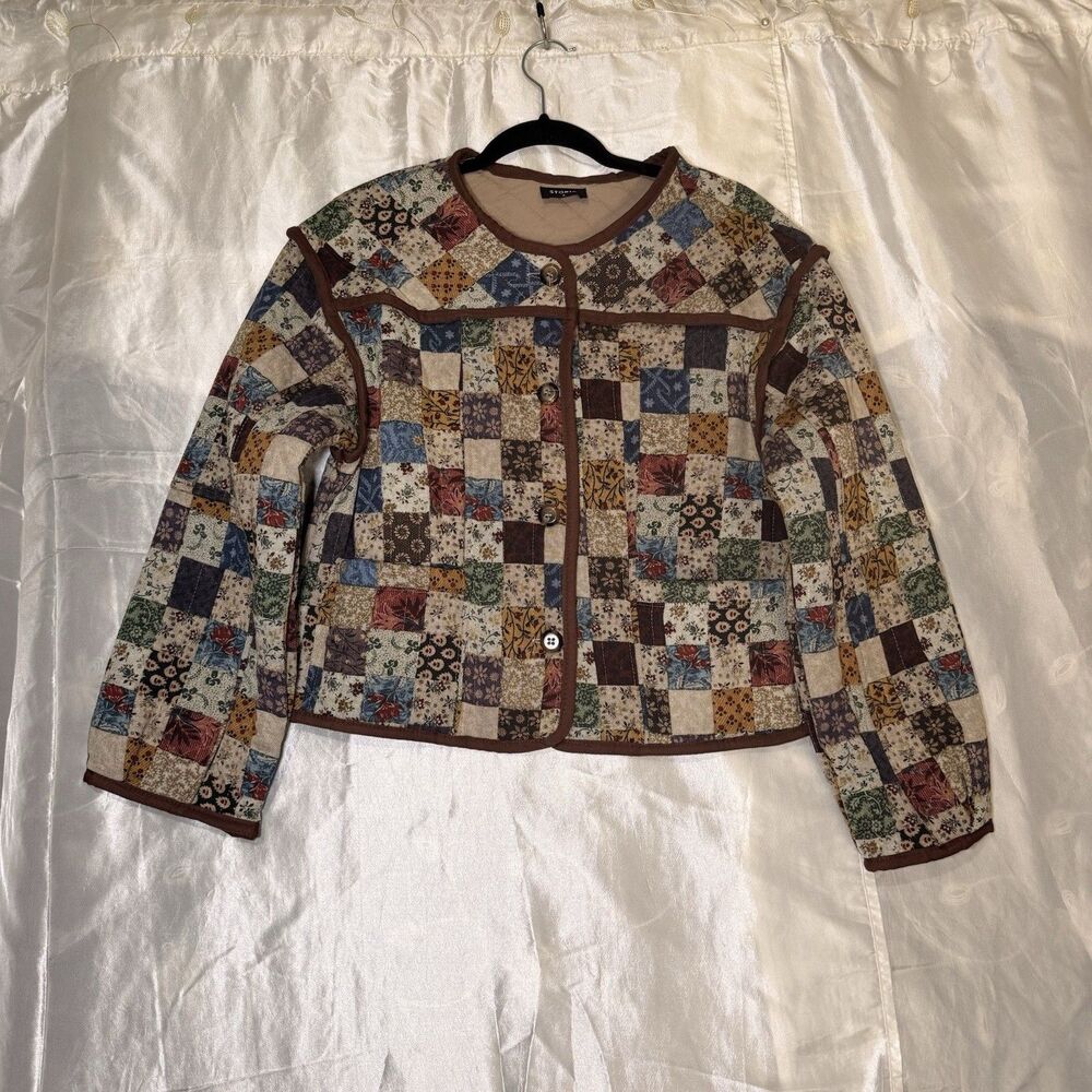 Storia/Anthropologie adjacent Quilted Patchwork Jacket Women’s Sz S Cottagecore